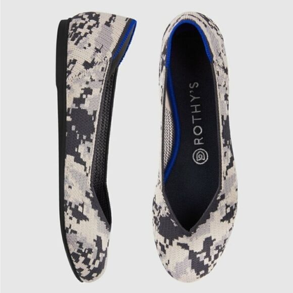 ROTHY'S Round Toe Ash Gray Camo Flats Shoe Size 10